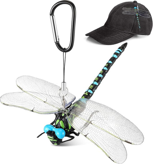 Qualirey Dragonfly Hat Clip Realistic Simulated Dragonfly with Hook Clip Attach to Backpack Hat for Indoor Yard Garden Plant Decor(Blue,1pcs)