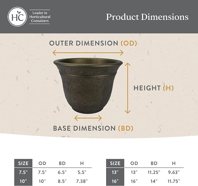 The HC Companies Sierra Round Self-Watering Pot - Lightweight Plastic Planter for Herbs & More - Durable Plant Pots for Indoor Plants & Outdoor Plants (7.5” Celtic Bronze, Pack of 2)