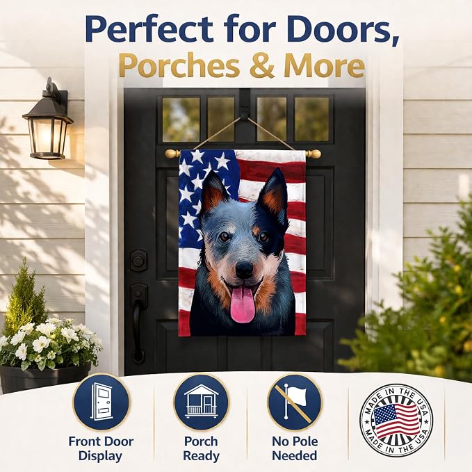 Caroline's Treasures CK6410CHF Australian Cattle Dog American Flag House Flag Large Porch Sleeve Pole Decorative Outside Yard Banner Artwork Wall Hanging, Polyester, House Size, Multicolor