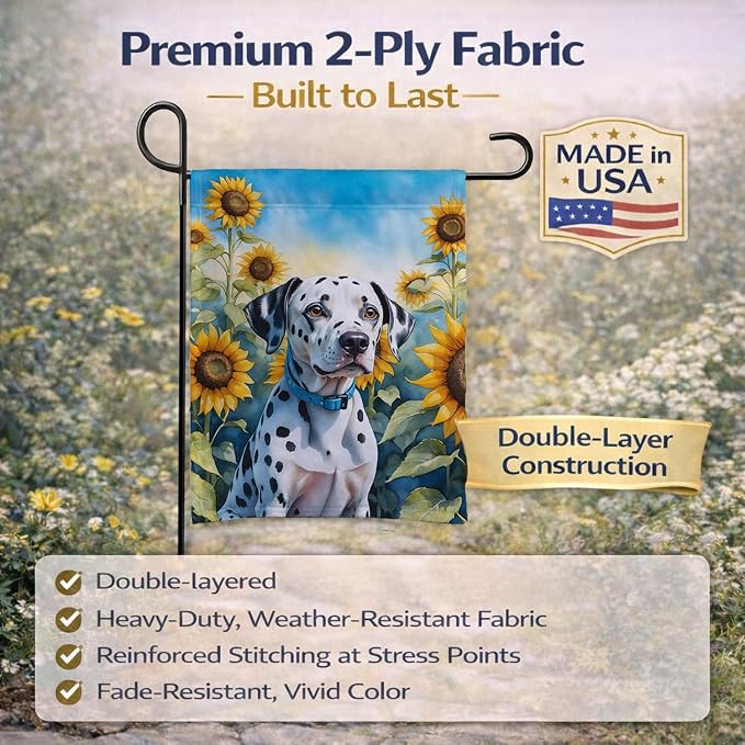 Caroline's Treasures DAC6067GF Dalmatian in Sunflowers Garden Flag Mailbox Flag Decorative Yard Flag Banner Outside Patio Artwork Yard Flower Beds, Garden Size, Multicolor