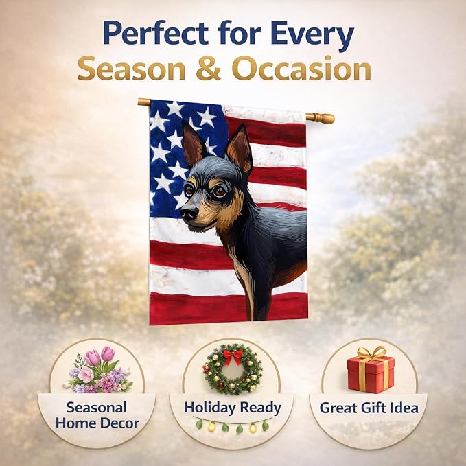 Caroline's Treasures CK6663CHF Prague Ratter Dog American Flag House Flag Large Porch Sleeve Pole Decorative Outside Yard Banner Artwork Wall Hanging, Polyester, House Size, Multicolor