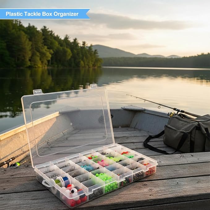 Guyuyii 4 Pack 36-Grid Plastic Clear Organizer Box with Adjustable Dividers | for Fishing Tackle, Craft, Jewelry Making, Diamond Painting, Beads, Earrings, Nail Art Supplies, Seeds, Small Hardware