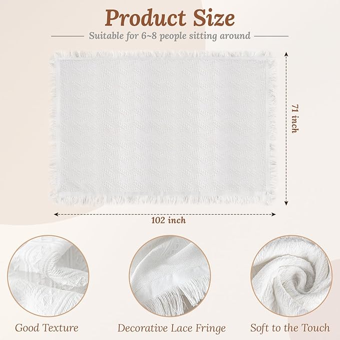 110 x 91 Extra Large White Outdoor Picnic Blanket, Thin Woven Cotton Yarn Oversize Portable Blanket with Fringe for Camping, Lawn or Wedding Photoshoot. Indoor Bohemia Decorations, Machine Washable