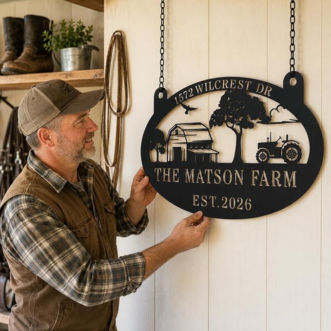 Personalized Large Metal Farm Sign Custom Ranch Barn Sign with Family Name and Established Year Outdoor Hanging Farmhouse Decor for Yard House Entrance Porch