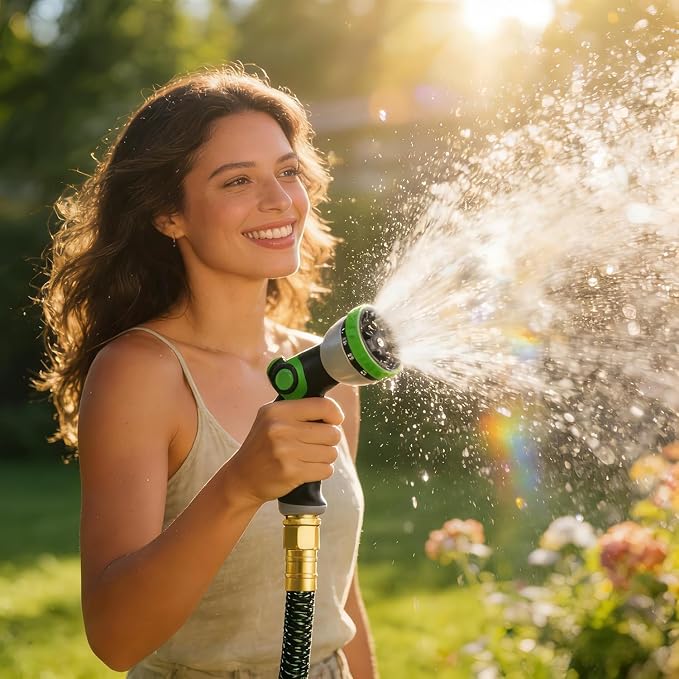 HBlife 150ft Garden Hose, Non Expandable Garden Hose with 10 Function Sprayer Nozzle, Flexible Lightweight Water Hose for Yard, Lawn, Car Wash and Outdoor