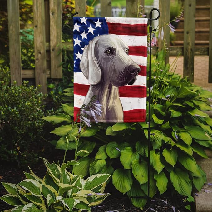 Caroline's Treasures CK6749GF Weimaraner American Flag Garden Flag Mailbox Flag Decorative Yard Flag Banner Outside Patio Artwork Yard Flower Beds, Garden Size, Multicolor