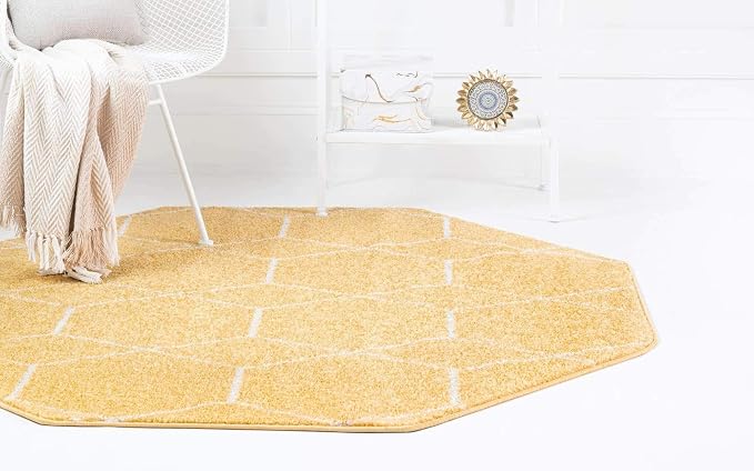 Unique Loom Trellis Frieze Collection Area Rug - Geometric (5' Octagon, Yellow/ Ivory)