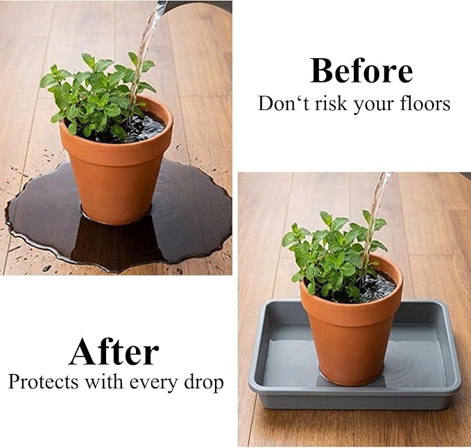 10 Pack Square Plant Saucer 14 Inches Plant Trays for Pots Plastic Square Drip Trays Flower Pot Saucers Black Planter Water Tray Plant Drainage Tray, Gray