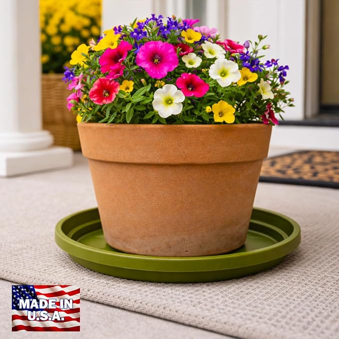 10 Inch Plant Pot Tray USA Made – Durable Plastic Flower Pot Saucer – Plant Water Catcher for Indoor Outdoor Garden (12, Sagebrush Green)