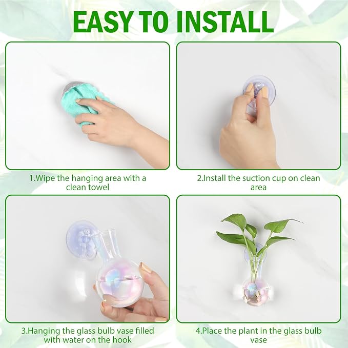 Bunmery 4 pcs Iridescent Window Propagation Stations, Easy to Install Plant Propagation Bulbs with Suckion Cups, No Nails Wall Hanging Planter Propagation Station, Glass Plant Terrarium Vase