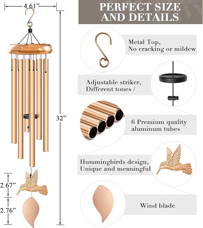 Wind Chimes for Outside, Hummingbird Memorial Wind Chimes Gifts, Windchimes Outdoors, Unique Sympathy Wind Chimes Gifts for Loved one Mom Dad, Home Garden Decor.