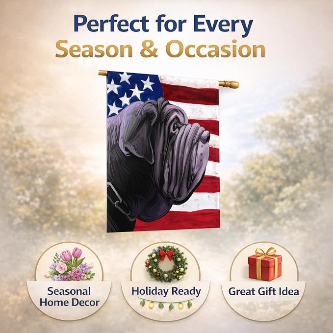 Caroline's Treasures CK6625CHF Neapolitan Mastiff Dog American Flag House Flag Large Porch Sleeve Pole Decorative Outside Yard Banner Artwork Wall Hanging, Polyester, House Size, Multicolor