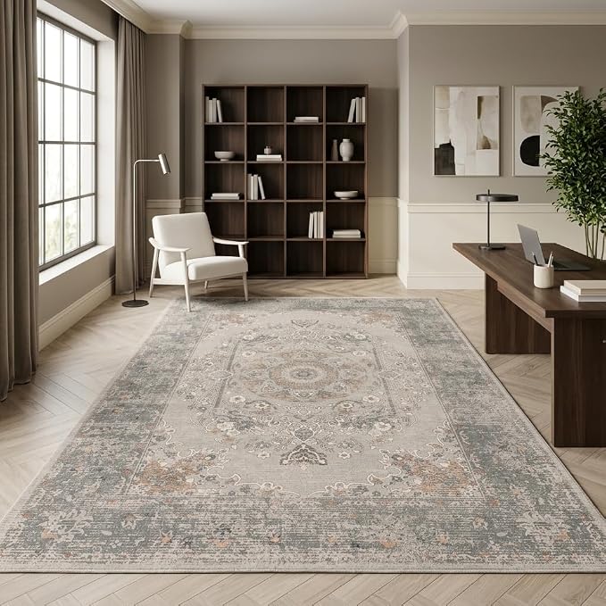 RUGIXE 8 x 10 ft Gray/Taupe Vintage Persian Washable Living Room Area Rug