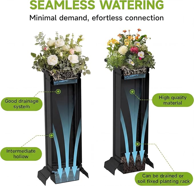 Vixzen Tall Black Resin Planters Set of 2, Large All-Weather Outdoor Garden Pots, Durable Crack-Resistant Flower Pots for Porch, Balcony, Backyard, Flowers & Trees, Black