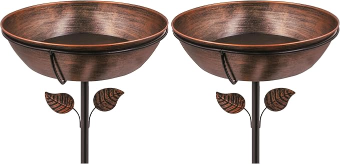 3" Deep Metal Bird Bath for Outdoors, Removable 13" Dia Bowl with Stable Upgrades Stake, Easy to Clean Birdbaths for Garden Yard Lawn Decor 1.4 Gallon (Pack of 2)