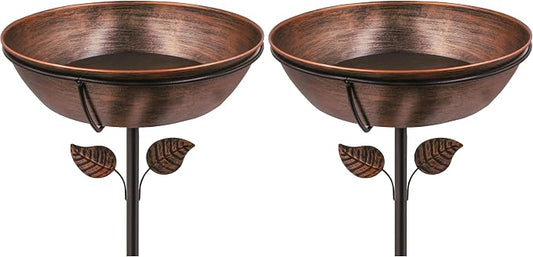 3" Deep Metal Bird Bath for Outdoors, Removable 13" Dia Bowl with Stable Upgrades Stake, Easy to Clean Birdbaths for Garden Yard Lawn Decor 1.4 Gallon (Pack of 2)
