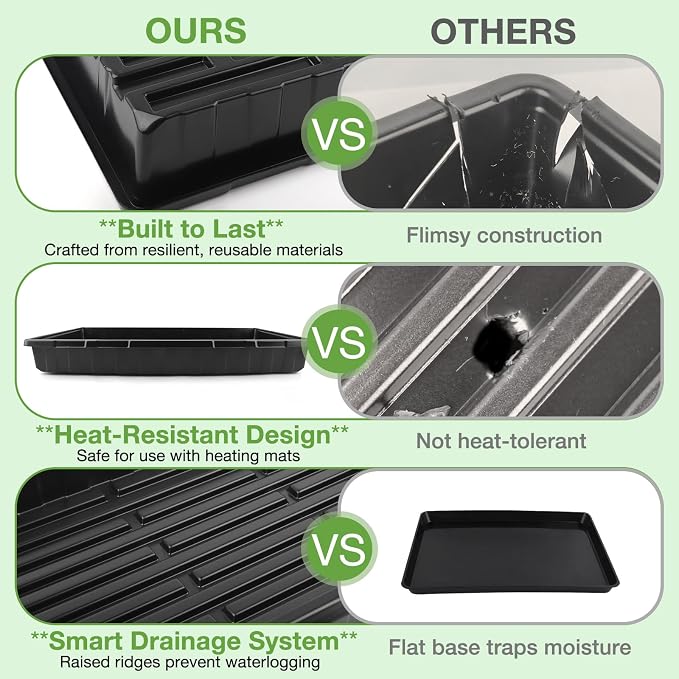 10 Pack 1020 Seed Starting Trays with 12 Hemp Grow Mats - Extra Thick Microgreens Growing Kit, 21 x 11 x 2.5 Inch Plant Trays with Hydroponic Grow Pads for Wheatgrass, Sprouts, Organic Gardening