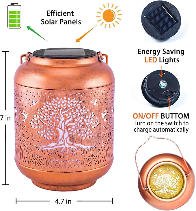 Tree of Life Solar Lanterns Outdoor Waterproof Hanging Solar Lights Tree of Life Gifts for Women/Men Metal Decorative LED Tree of Life Lanterns for Garden Decor,Patio,Lawn,Pathway,Yard