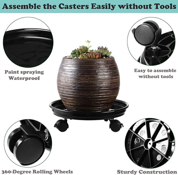 5 Packs Plant Caddy With Wheels 11.8" Plastic Rolling Stands Heavy-Duty Dolly With Casters Indoor Outdoor Wheeled Roller Base Large Planter Saucers Mover