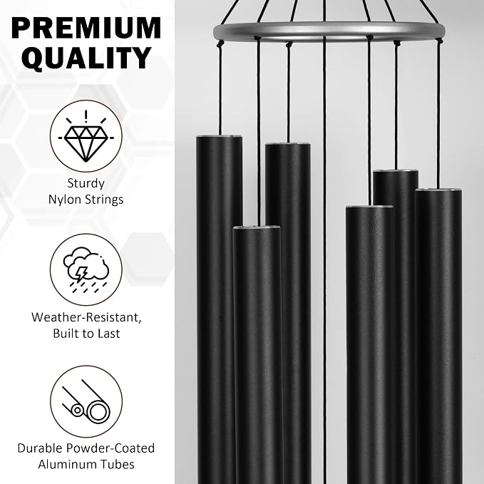 Extra Large Wind Chimes for Outside Deep Tone - 58'' Wind Chimes Outdoor Clearance, Deep Tone Chimes, Windchimes Outdoors, Memorial Wind Spinner, Sympathy Gift, Home Décor (Black)