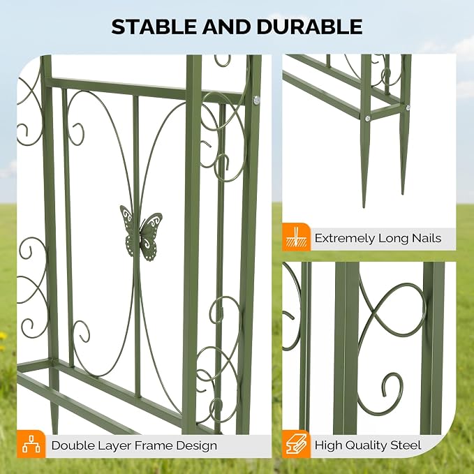 VINGLI Garden Arbor, Arch Archway for Wedding Ceremony Party, Steel Garden Trellis for Plant Climbing, Christmas Garden Decorations Pergola for Garden, Backyard, Lawn (75.5x22.8x94.5) (Olive Green)