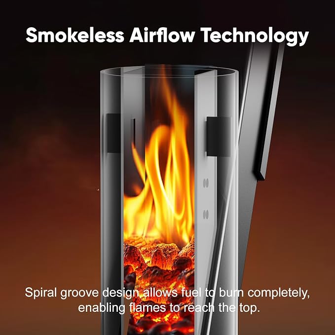 Rayzi New Rocket Stove 58 Inch, Smokeless Wood Pellet Patio Heater, Wood Pellet Fire Pits for Outside, Portable Pellet Heater for Patio/Garden/Backyard/Outside Restaurant/Bonfire Party/Beach