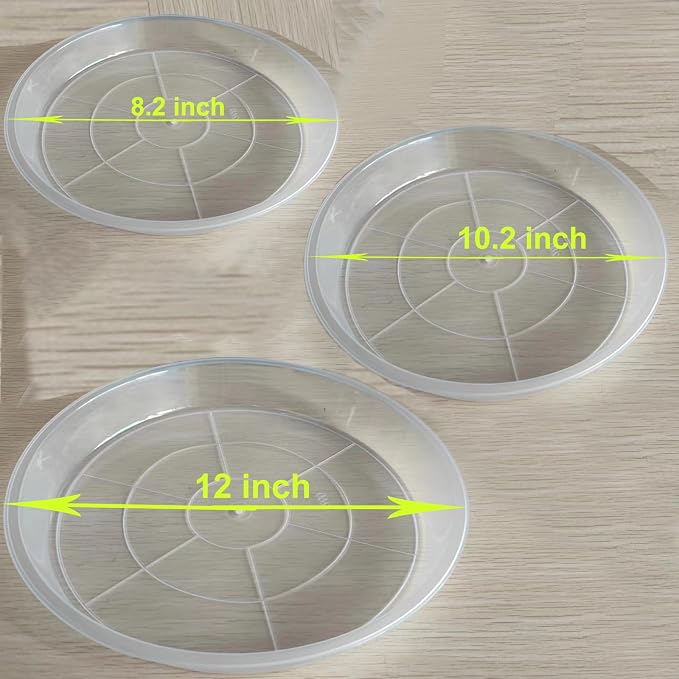 OUPSAUI 8 10 12 Inch Plant Saucer Pot Tray, 6 Pack Clear Plant Saucers for Indoors and Outdoors, Large Plastic Dish Suacer Water Drip Tray for Potted Plants Flowers (8 10 12 Inches)