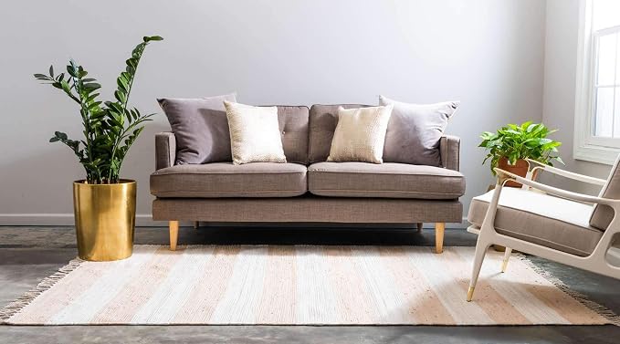 Unique Loom Chindi Rag Collection Area Rug - Striped (4' 1" x 6' 1" Rectangle, Beige/ Ivory)