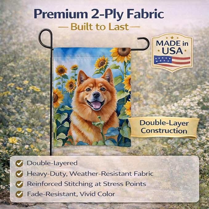 Caroline's Treasures DAC6077GF Finnish Spitz in Sunflowers Garden Flag Mailbox Flag Decorative Yard Flag Banner Outside Patio Artwork Yard Flower Beds, Garden Size, Multicolor