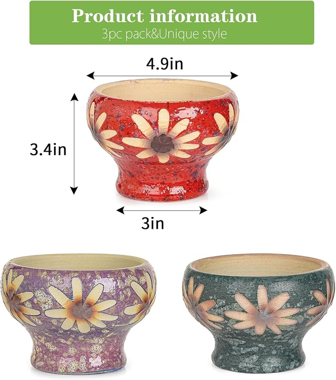 Sungmor Small Succulent Planters Set of 3, Beautiful Hand Crafted Ceramic Plant Pots Cute Cactus Pot, 4.9 Inch Flower Pots for Indoor Plants with Drainage, Desktop Windowsill Home Office Decor Pots