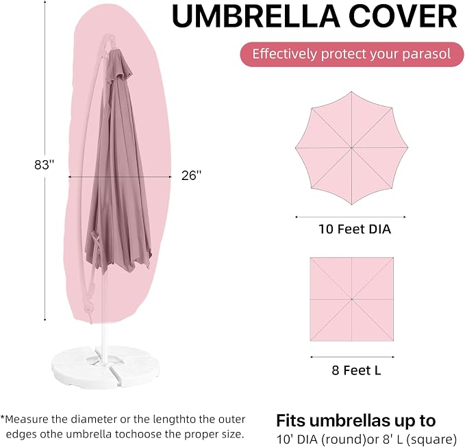 Patio Umbrella Cover, Waterproof Outdoor Umbrella Cover, PU-Coated Polyester Parasol Umbrella Cover with Zipper, Adjustable Strap and a Support Pole, UPF 50+ Windproof Design