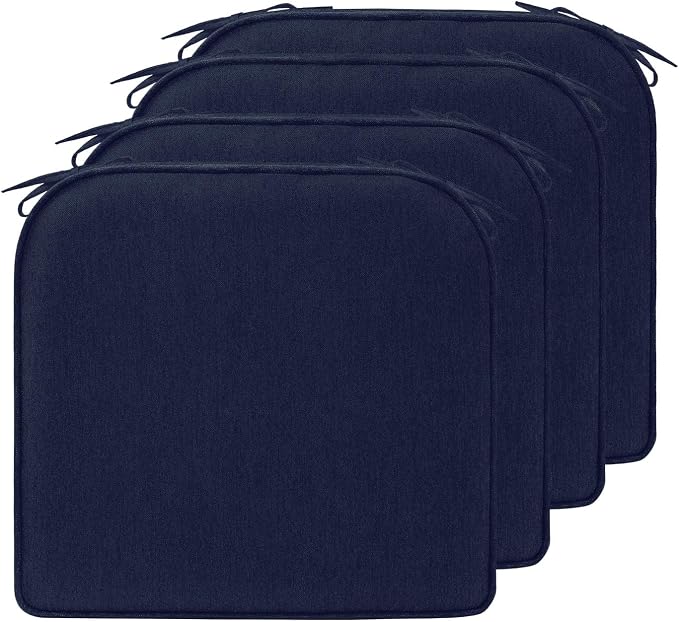 17 x 16 Inch Sunbrella Outdoor Chair Cushions with Tie Straps, Set of 4 Thick Water Repellent Round Patio Chair Pads for Garden Lawn Patio Furniture, Canvas Navy