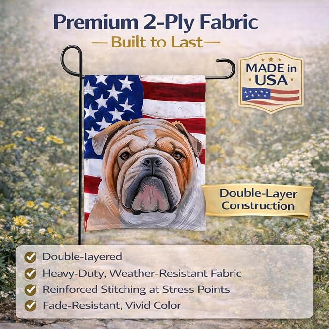 Caroline's Treasures CK6468GF English Bulldog Dog American Flag Garden Flag Mailbox Flag Decorative Yard Flag Banner Outside Patio Artwork Yard Flower Beds, Garden Size, Multicolor