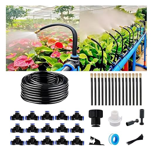 Drip Irrigation Kit Automatic Watering System for Potted Plants, 360 Degree Adjustable Copper Micro Sprinklers, Quick Connect Tubing Fittings for Garden, Lawn, Patio, Balcony (50 FT Ⅱ)