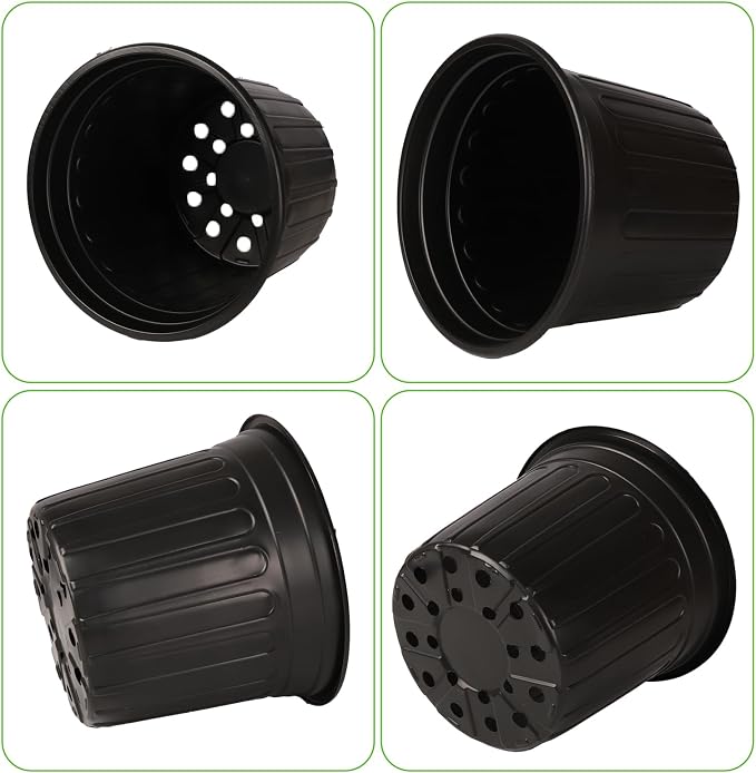 24 Pack 2 Gallon Nursery Pots, Thickened Soft Black Plastic Plant Pots with 24Pcs Waterproof Plastic T-Type Plant Tags and 2Pcs/Set Transplanting Digging Mini Tools