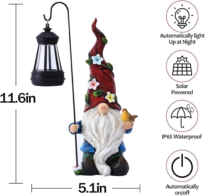 Pohabery Gnomes Outdoor Statue with Solar Lights,Solar Garden Gnomes Decorations for Yard Patio Outside Gnome Garden Decor, Gnomes Gifts for Women Mom