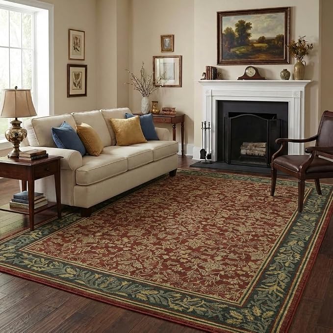 GarveeHome 5x7 Area Rugs for Living Room: Washable Bedroom Rug Red | Boho Vintage Non Slip Soft Low Pile Stain Resistant Indoor Carpet for Farmhouse Dining Room Nursery Home Office