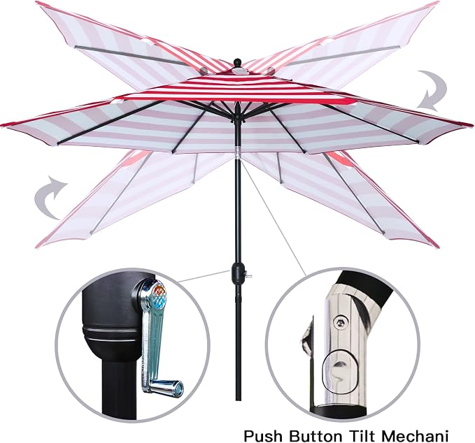 Sunnyglade 9' Patio Umbrella Outdoor Table Umbrella with 8 Sturdy Ribs (Red and White)