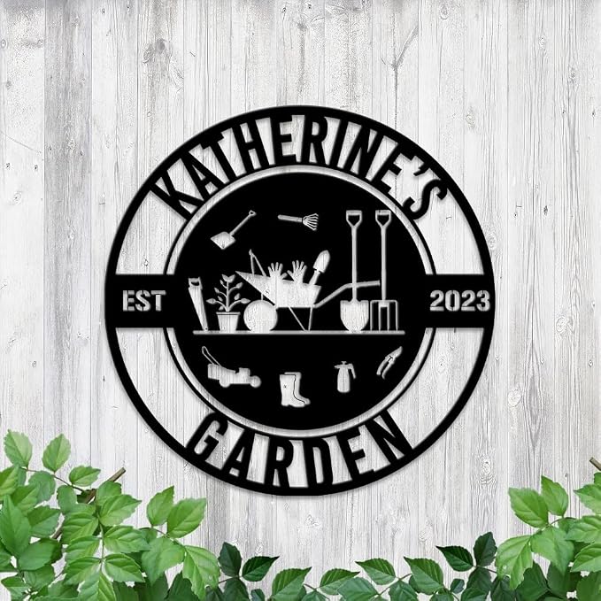 MeMate Garden Signs, Personalized Metal Signs, Garden Sign to Personalize, Large Sign for She Shed Garden, Customized Name Wall Art for Garden Outdoor Decor, Personalized Outdoor Plaque