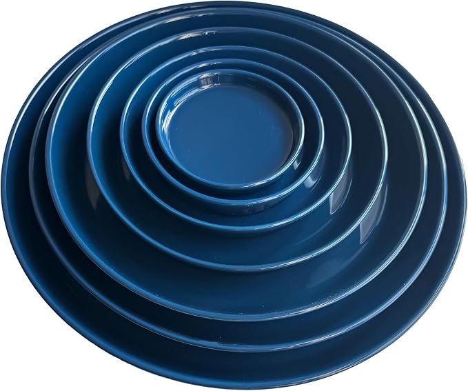Ceramic Plant Saucer Tray 9 10 11 Inch Blue, 11.3" OD x9.7 ID x1.8 Deep| Round Sturdy Heavy Duty Glazed Bevel Planter Drip Flower pots with Catch Basin for Indoor Outdoor Plants