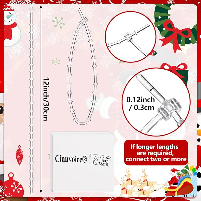 Cinnvoice 20pcs Christmas Garland Ties Clear Plastic Banister Garland Ties Decorative Reusable Soft Anti Scratch Garlands Hanger for Mantel Fences Home Xmas Holiday Craft Wrapping (12inch)