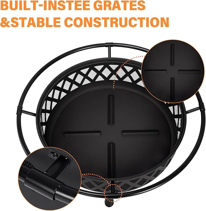 Red Mountain Valley 30'' Outdoor Wood Burning Fire Pit, 2-in-1 Large Round Fire Pit for Outside, Outdoor Fireplaces with Spark Screen, Fire Poker, Cover, Ideal for Patio, Backyard, Camping, Picnic