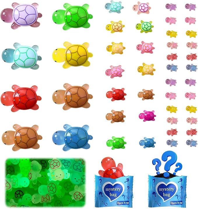 Mini Glow In The Dark Animal Resin Models, Resin Animals Mystery Bags, Individually Wrapped Blind Bags Tiny Animal Figurines, Collectible Mini Animals For Fairy Garden, DIY Crafts (50, Turtle)