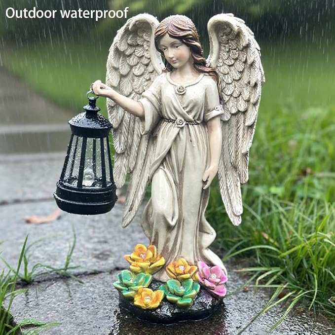 Solar Angel Outdoor Garden Decor Statues – 11.6 inches Outdoor Sculptures with Solar Light,for Outside Yard Art Patio Balcony Front Lawn Ornaments Gifts for Mom Grandma Women
