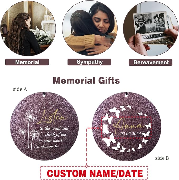 ASTARIN Personalized Memorial Wind Chime for Loss of Loved One 30/36/42 inch, Sympathy Deep Tone Wind Chimes for Mom Dad/Mother Father, Remembrance Gifts for Grief Condolence Funeral Made in Texas