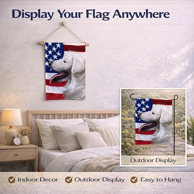 Caroline's Treasures CK6711GF Slovak Cuvac Dog American Flag Garden Flag Mailbox Flag Decorative Yard Flag Banner Outside Patio Artwork Yard Flower Beds, Garden Size, Multicolor