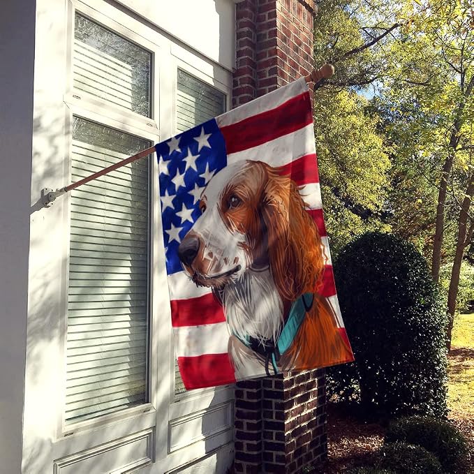 Caroline's Treasures CK6753CHF Welsh Springer Spaniel American Flag House Flag Large Porch Sleeve Pole Decorative Outside Yard Banner Artwork Wall Hanging, Polyester, House Size, Multicolor