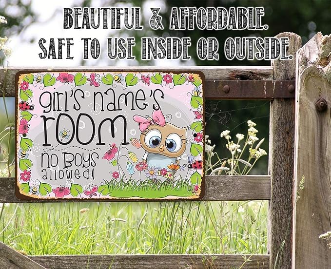 Personalized - Girl's Room Sign - Botanical Cute Nursery Room or Newborn Baby Room Print, Aesthetic Baby Shower Accessories and Gift Idea, 8x12 or 12x8 Use Indoor or Outdoor Durable Metal Tin Sign