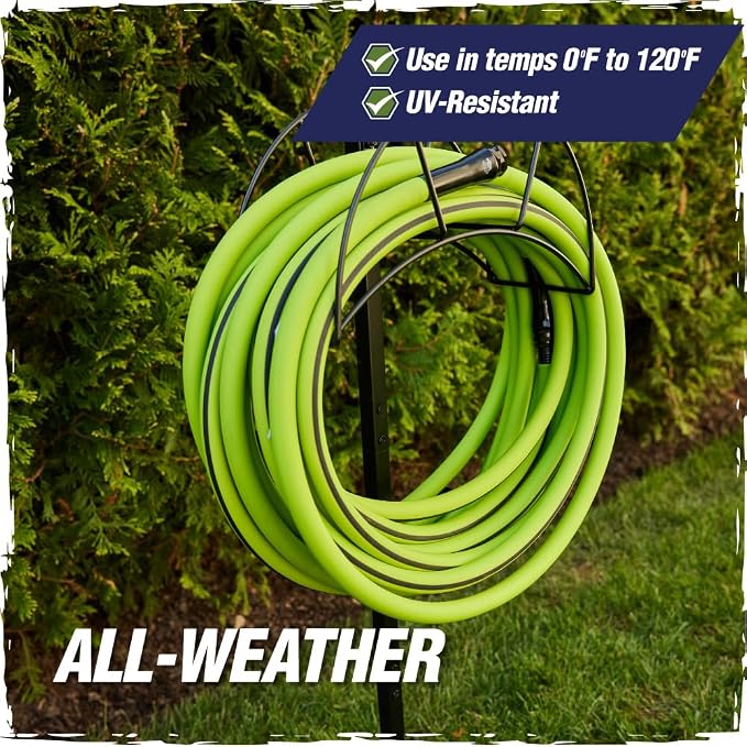 RUGGED RHINO Heavy Duty Garden Hose 25ft x 5/8in, Anti-Kink and Leakproof, Durable 4-Layer Construction, 500 PSI Burst, All Weather Outdoor Watering for Lawn, Garden, Flowers, Green and Black