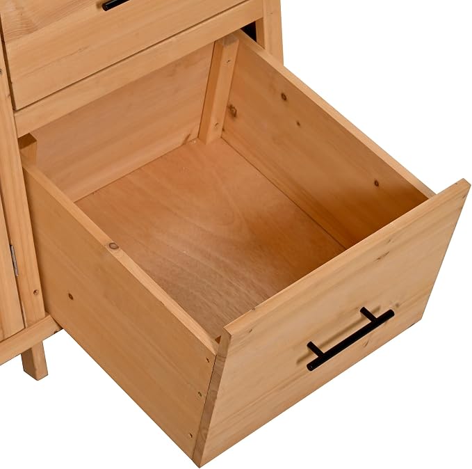 Merax Farmhouse Potting Bench with 6 Drawers, 44.6” Large Garden Workstation, Outdoor Kitchen Island with Bottom Cabinet & Hooks, Freestanding Patio Furniture,Natural Wood